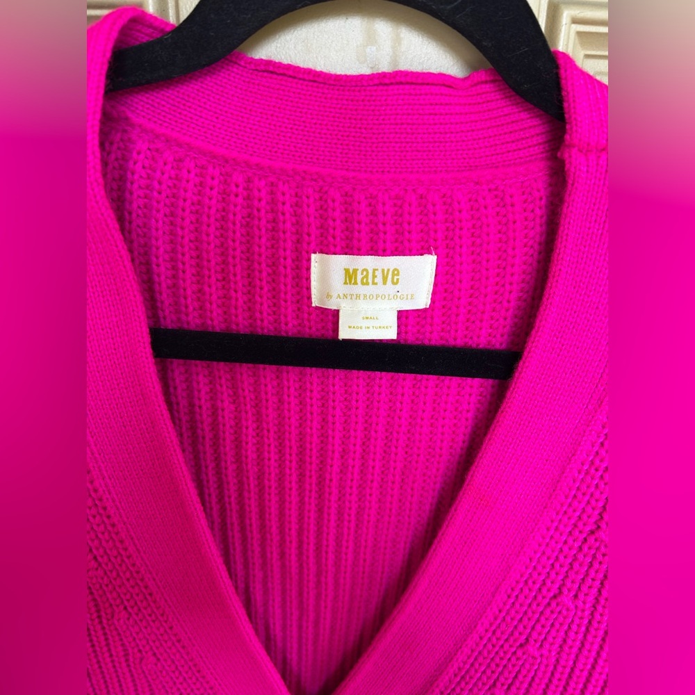 Maeve Hot Pink Ribbed V-Neck Button Cardigan Small - Picture 3 of 6